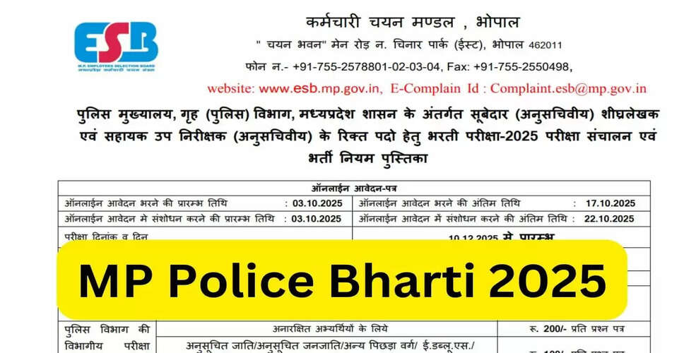 मध्य प्रदेश पुलिस भर्ती 2025: आवेदन प्रक्रिया शुरू, जानें सभी विवरण