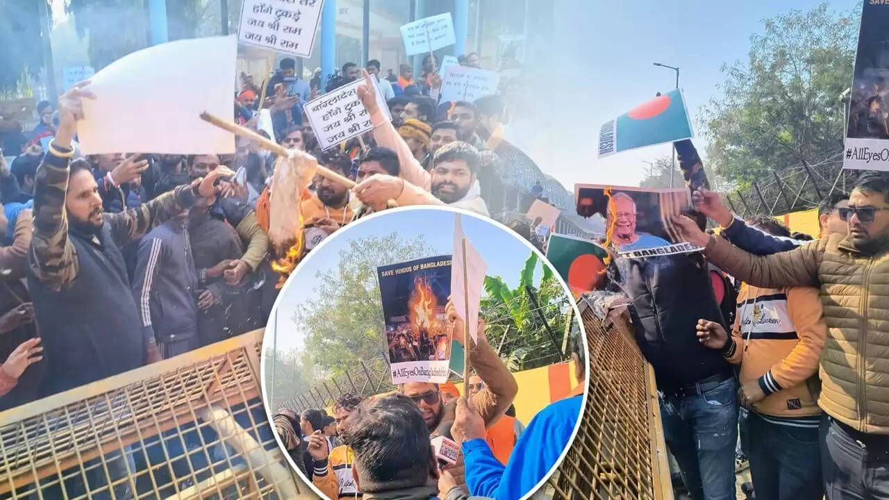 दिल्ली में बांग्लादेश के खिलाफ हिंदू संगठनों का प्रदर्शन