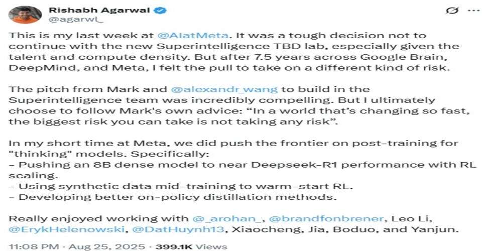 Meta के सुपरइंटेलिजेंस लैब में इस्तीफों की लहर, Rishabh Agarwal का नाम प्रमुख