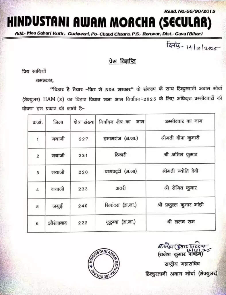 बिहार चुनाव: जीतन राम मांझी ने बहू और समधन को दिया टिकट