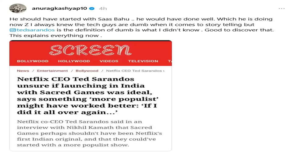 Anurag Kashyap Critiques Netflix CEO Ted Sarandos Over Sacred Games Comments