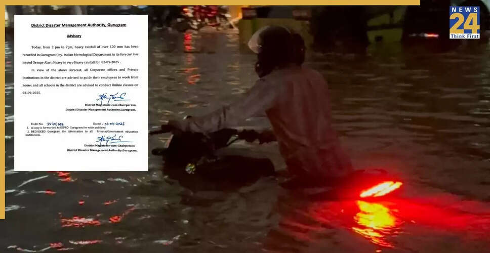 गुरुग्राम में भारी बारिश के चलते कार्यालयों को वर्क फ्रॉम होम की सलाह