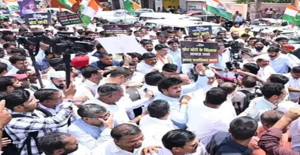 राजस्थान कांग्रेस ने वोट चोरी के खिलाफ किया मार्च