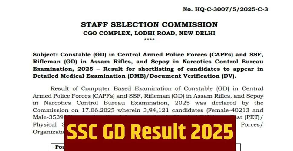 SSC GD फिजिकल परीक्षा का परिणाम जारी, जानें अगली प्रक्रिया