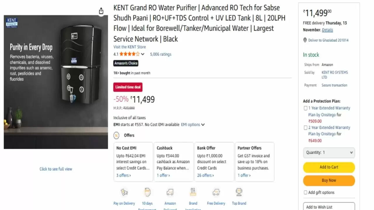 बजट में खरीदें बेहतरीन RO: 50% छूट पर Kent Water Purifier