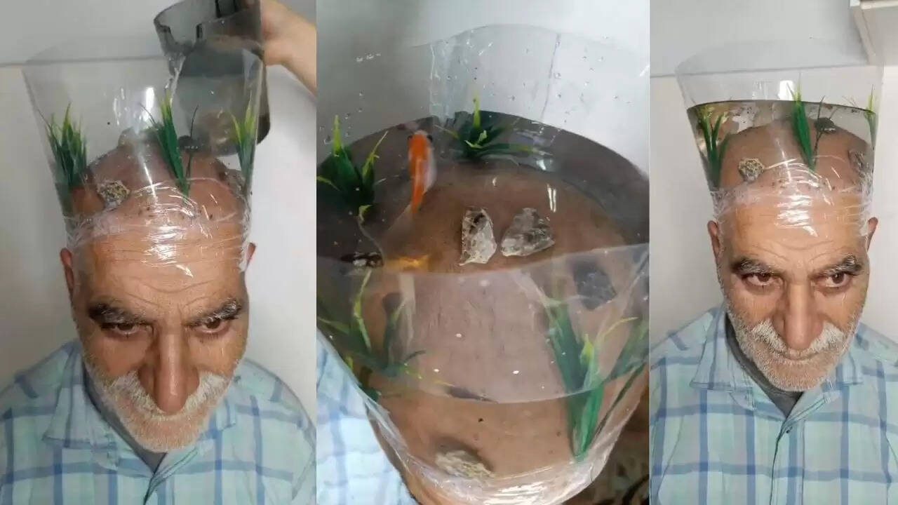बुजुर्ग का अनोखा फिश टैंक: सिर पर मछलियों का पालन