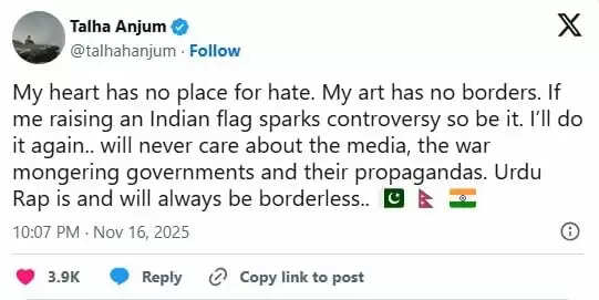 पाकिस्तानी रैपर तल्हा अंजुम ने भारतीय झंडा लहराने पर दी प्रतिक्रिया