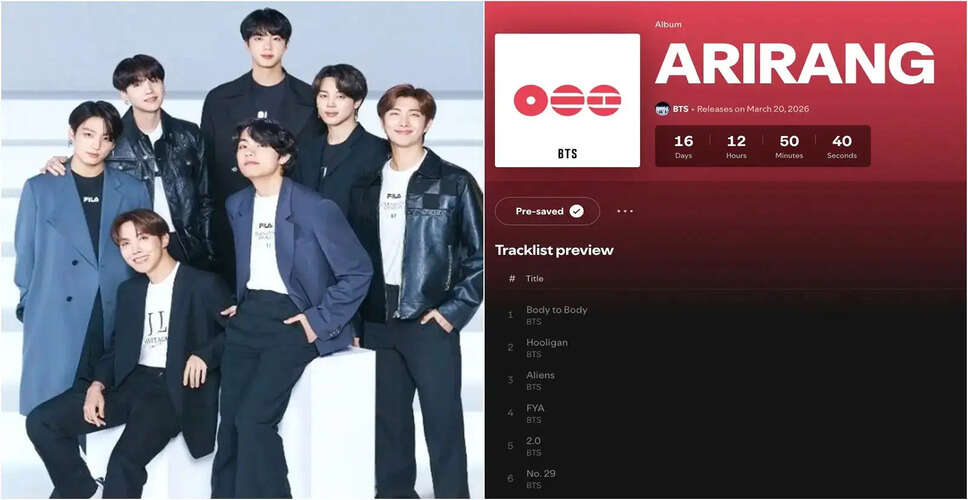 BTS का नया एल्बम ARIRANG: ट्रैकलिस्ट और विवरण