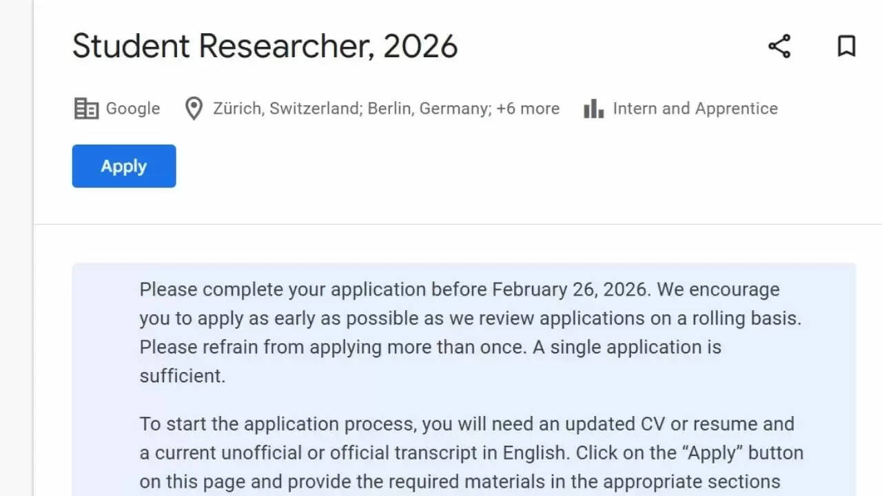 गूगल स्टूडेंट रिसर्च इंटर्नशिप 2026: आवेदन प्रक्रिया और अवसर