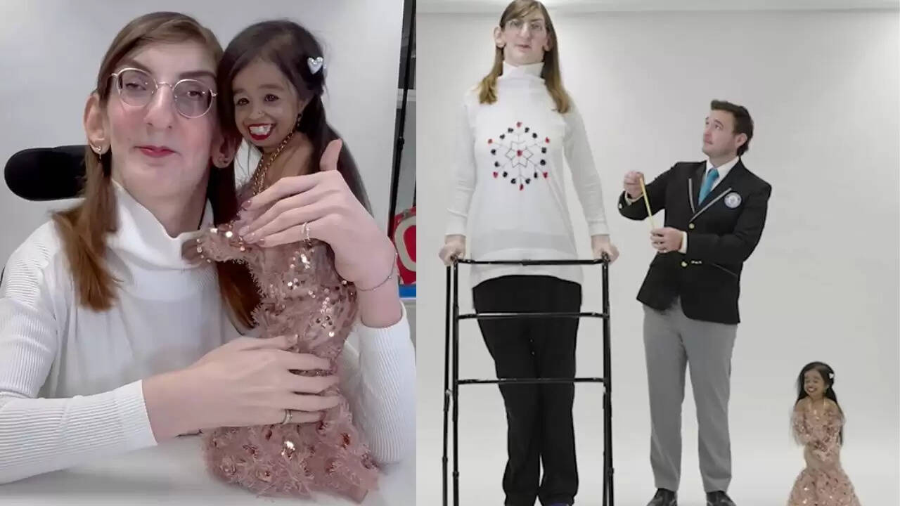 दुनिया की सबसे लंबी और छोटी महिलाओं की अनोखी मुलाकात का वायरल वीडियो