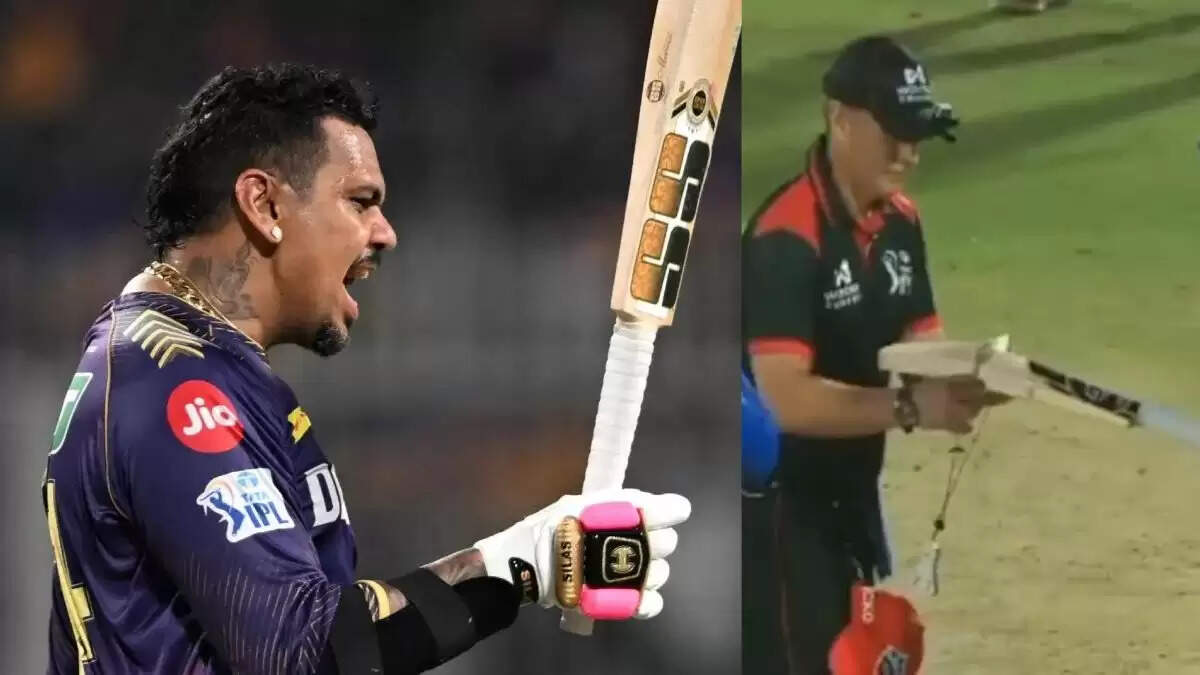 सुनील नरेन की बैटिंग के दौरान अंपायर ने पकड़ी चीटिंग, वीडियो हुआ वायरल