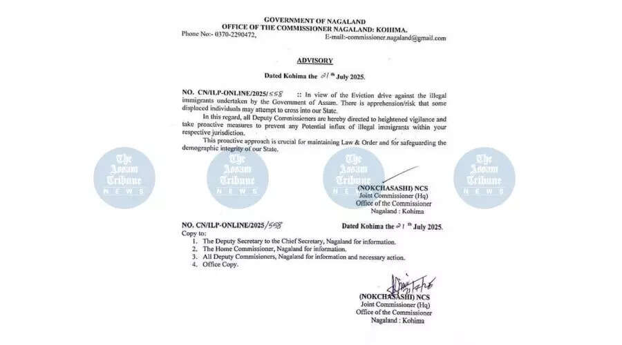 नागालैंड सरकार ने असम से प्रवासियों की संभावित आमद को रोकने के लिए जारी किया परामर्श