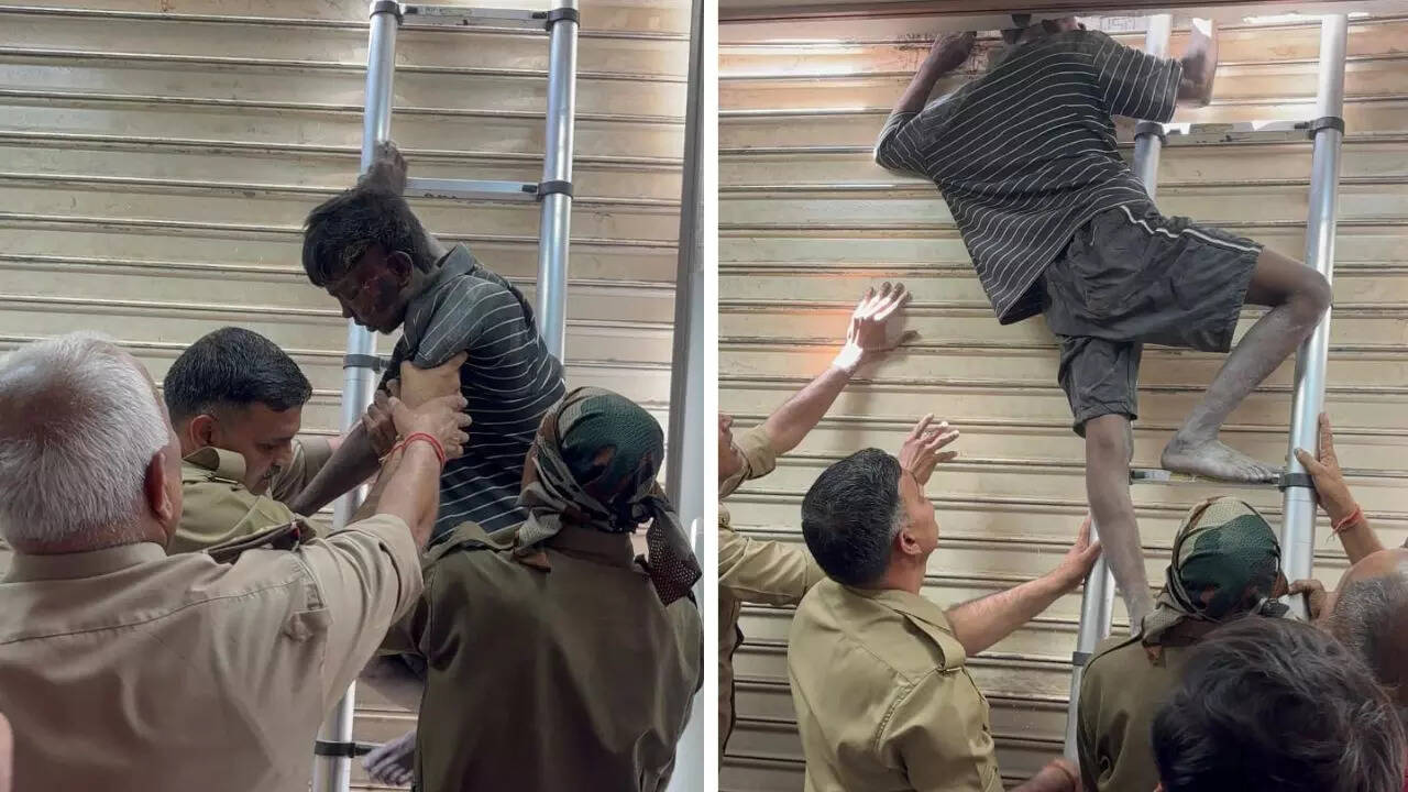 गाजियाबाद में चोरी की कोशिश कर रहा युवक क्लीनिक के शटर में फंसा