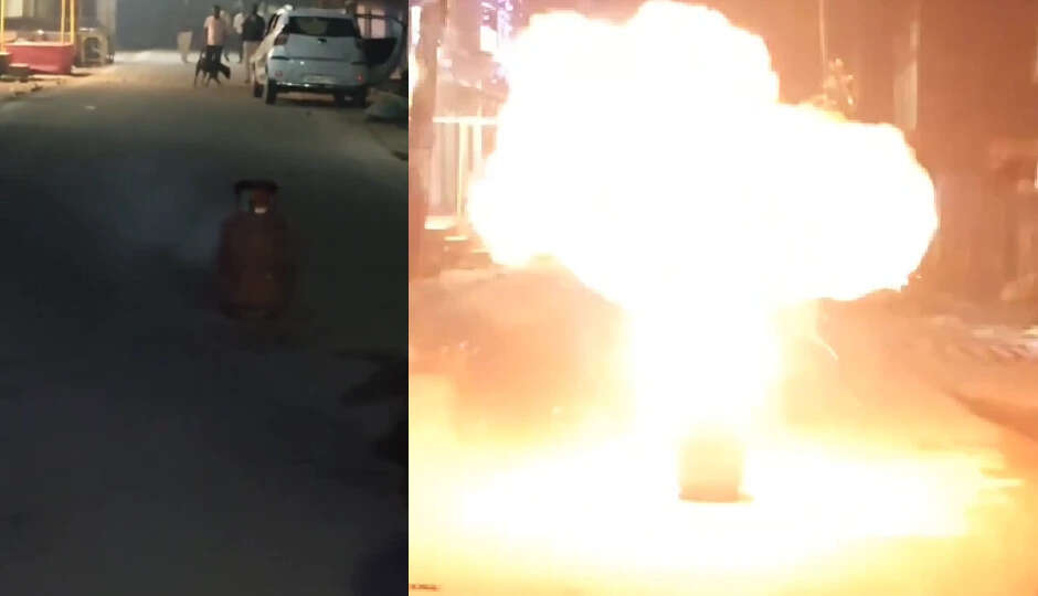 सड़क पर खतरनाक स्टंट: सिलेंडर पर बम लगाकर आग लगाई, वीडियो हुआ वायरल