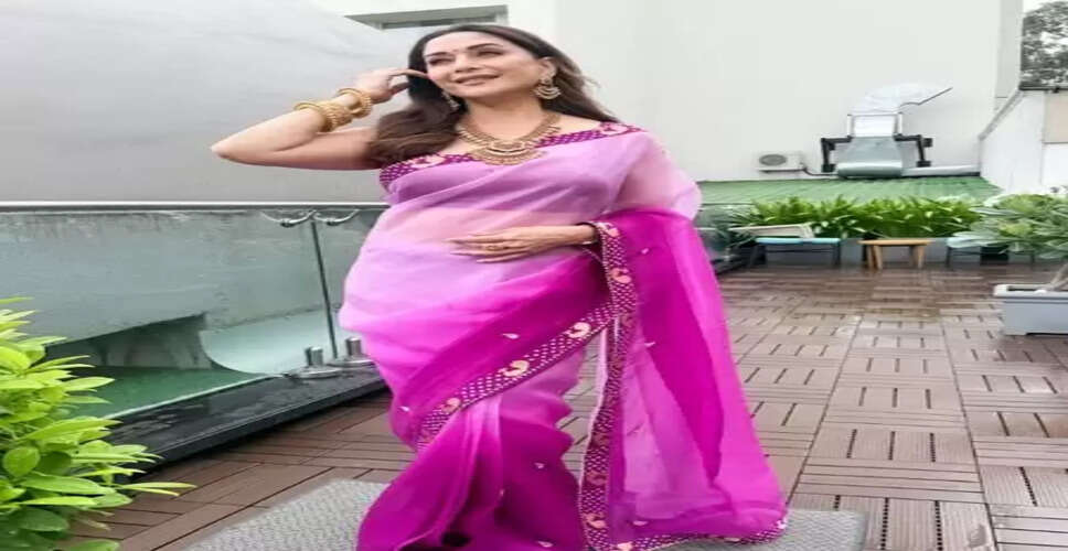 डांसिंग क्वीन माधुरी ने लगाया ग्लैमर का तड़का, पर्पल साड़ी में शेयर की तस्वीरें