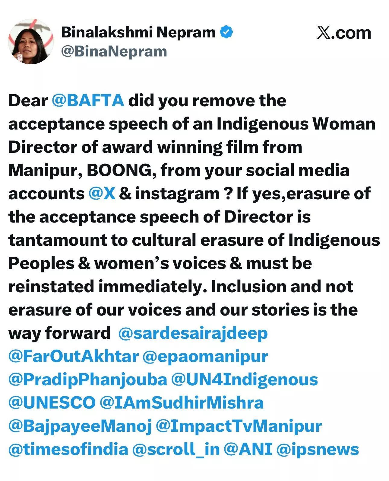 BAFTA के फैसले पर उठे सवाल, लक्ष्मीप्रिया देवी का भाषण हटाया गया