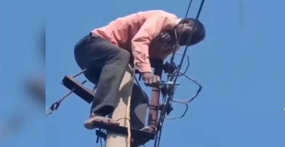 खतरनाक काम में जुटा शख्स: बिजली के पोल पर चढ़कर परिवार के लिए संघर्ष